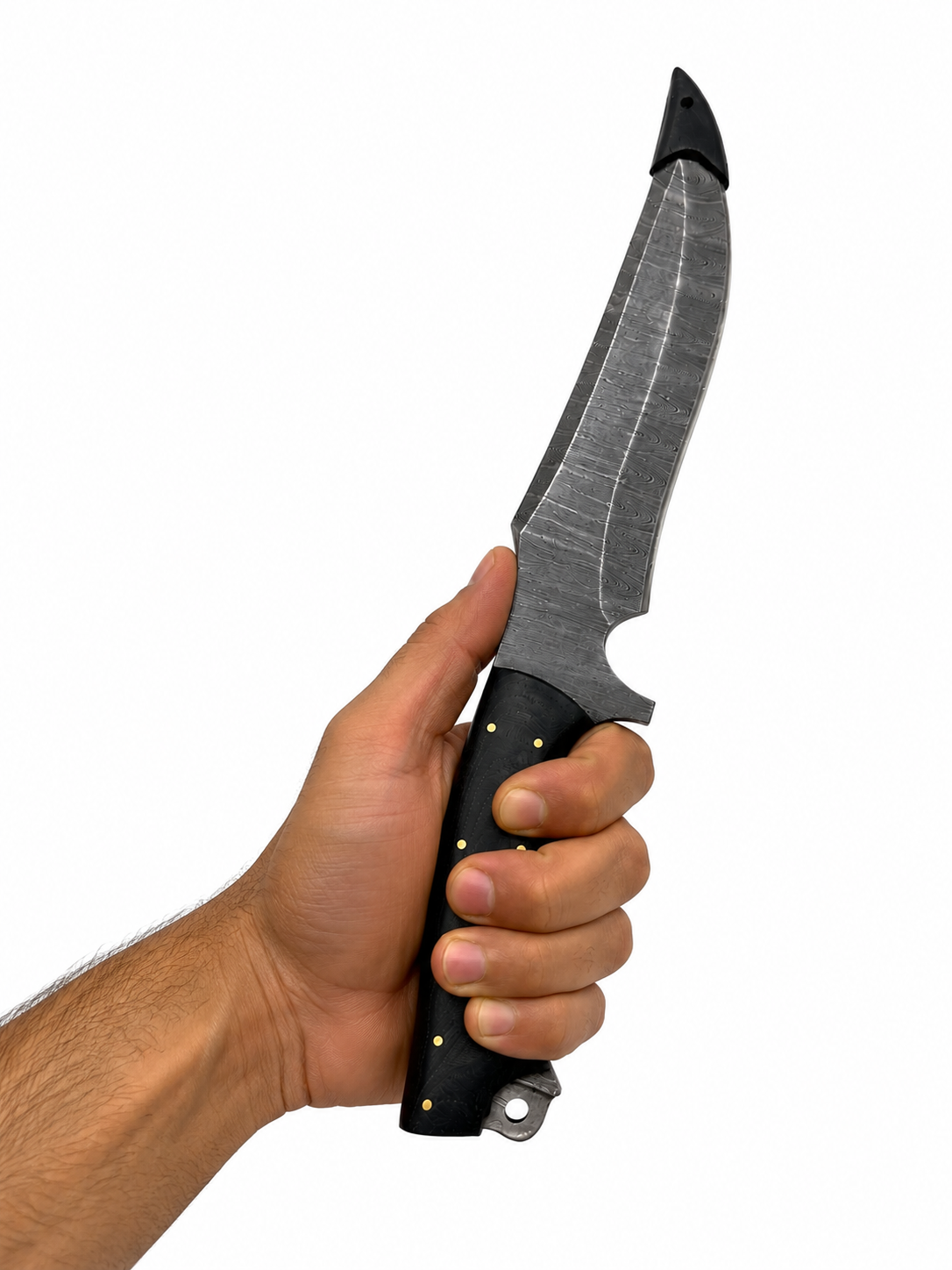 Shadow Fang Damascus Hunting Knife with Leather Sheath