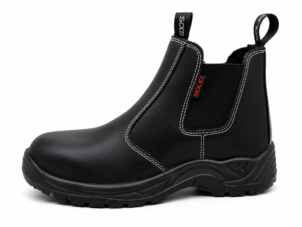 Solid Pro Chelsea Safety Boots – Slip-On Work & Security Boots (Black)