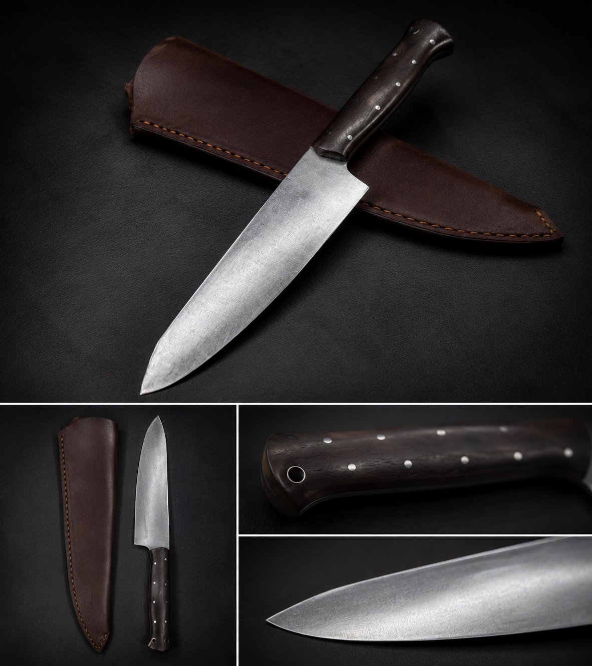 Heritage Chef's Damascus Knife with Leather Sheath