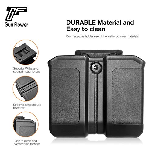 Double Stack Mag Pouch for 9mm/.40 Mags – Universal Magazine Holster with Molle & Belt Clip – OWB Adjustable Magazine Carrier for Glock 17/19, P365, Hellcat Pro Magazine Holder