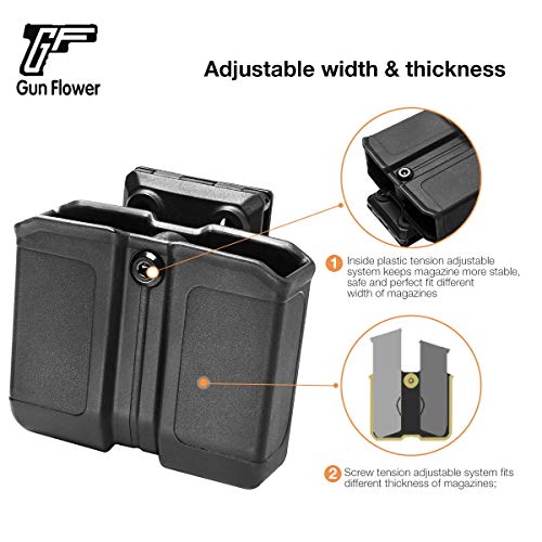 Double Stack Mag Pouch for 9mm/.40 Mags – Universal Magazine Holster with Molle & Belt Clip – OWB Adjustable Magazine Carrier for Glock 17/19, P365, Hellcat Pro Magazine Holder