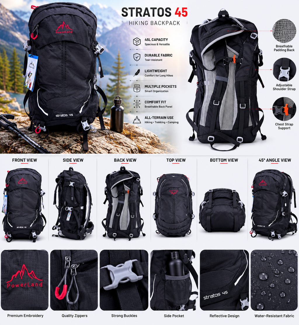 PowerLand Stratos 45 Hiking Backpack