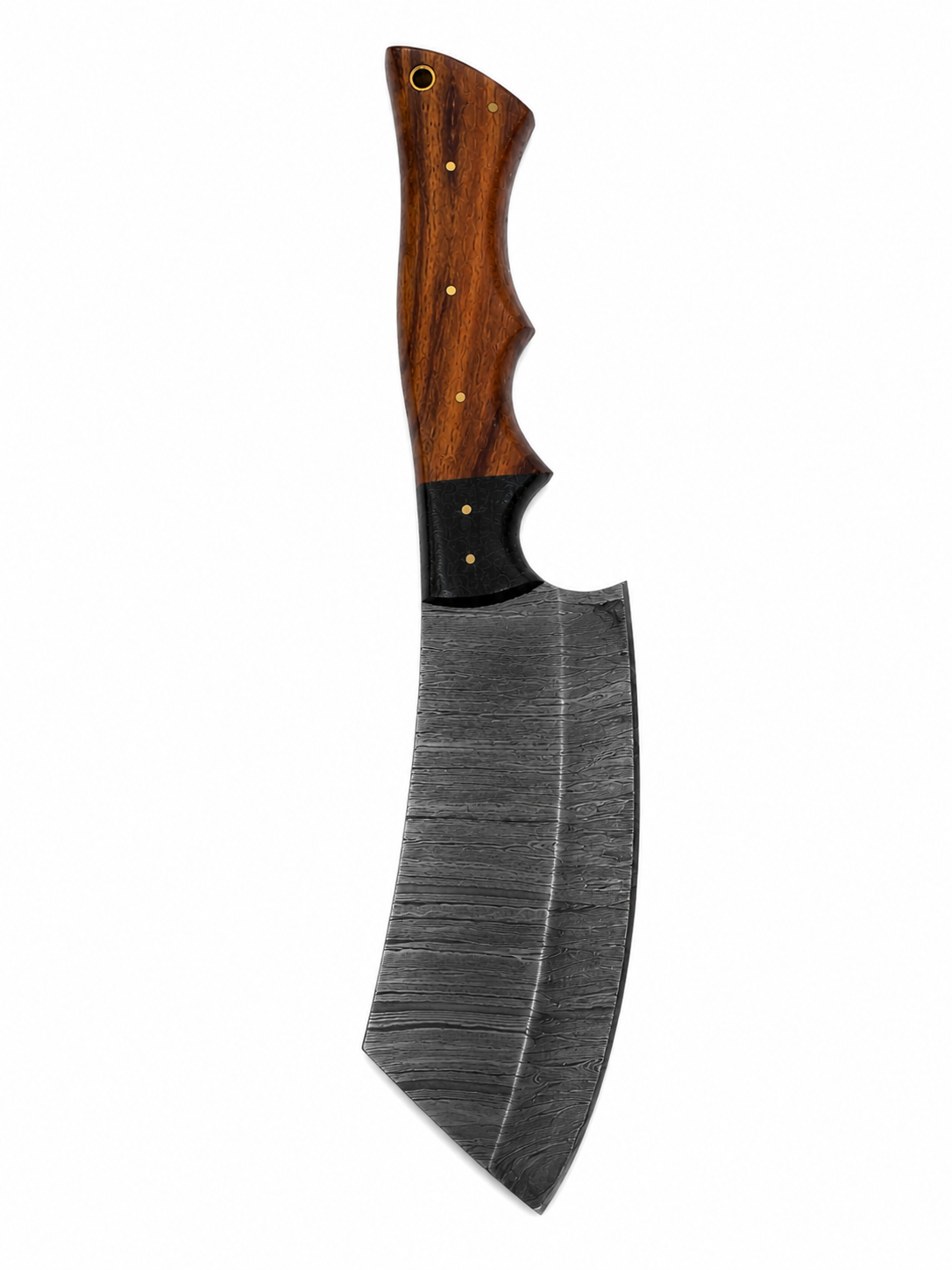 Damascus Cleaver Hunting Knife with Leather Sheath