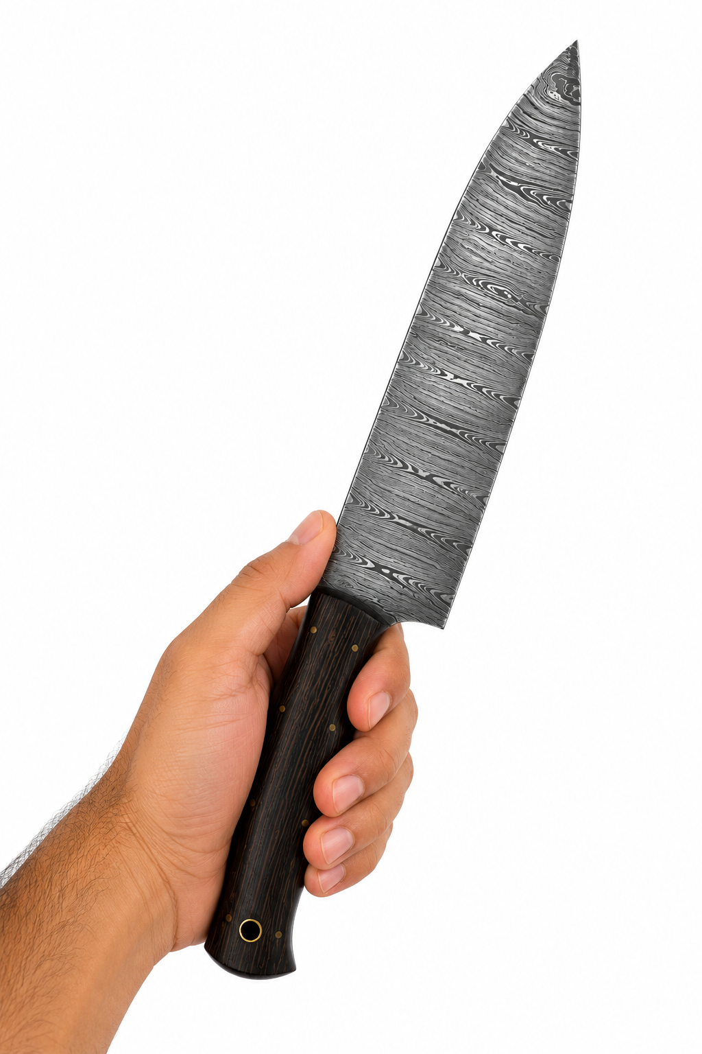 Shadow Edge Damascus Chef Knife with Leather Sheath