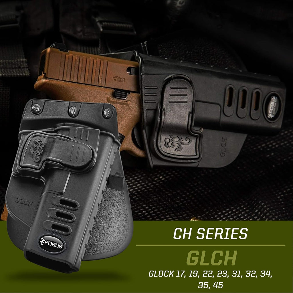 Fobus GLCH Concealed Carry OWB Holster for Glock 17, 19, 22, 23, 31, 32, 34, 35, 45, Active Retention, Right Handed