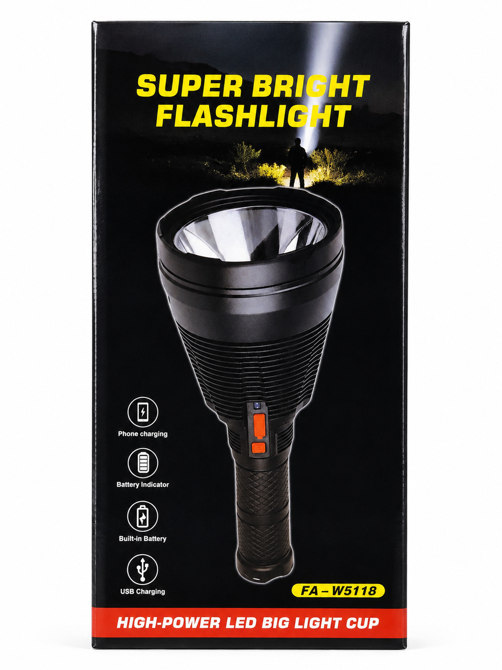 High Intensity LED 8000mAh TYPE-C Rechargeable Flashlight FA-W5118 Torch