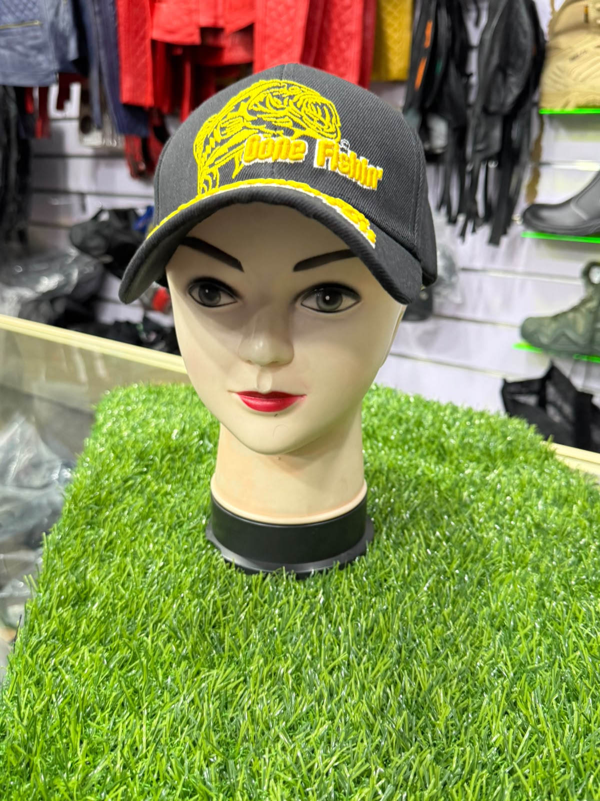 Gone Fishin' Bass Embroidered Cap – Black & Gold