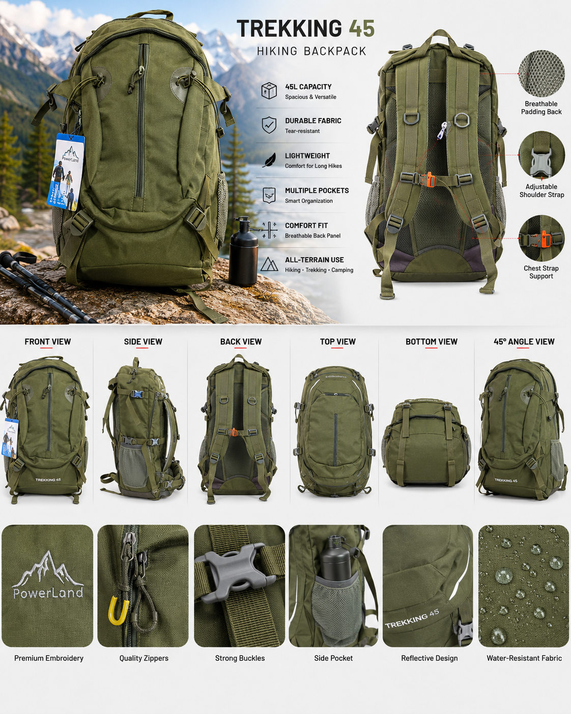 Summit Explorer Hiking Backpack – Olive Green