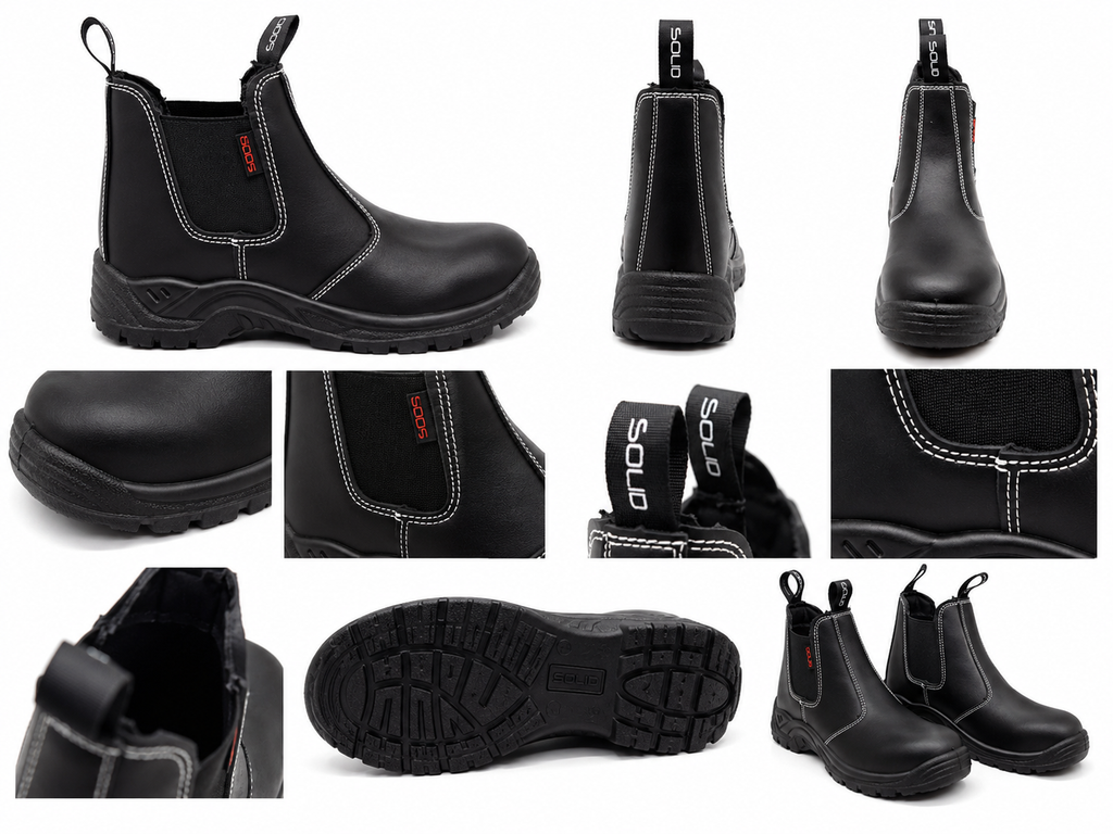 Solid Pro Chelsea Safety Boots – Slip-On Work & Security Boots (Black)