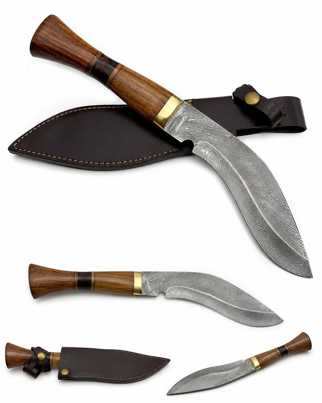 Damascus Hunting Knife with Leather Sheath