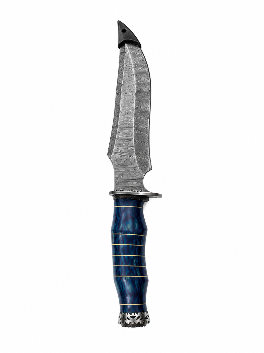 Azure Hunter Damascus Bowie Knife with Leather Sheath