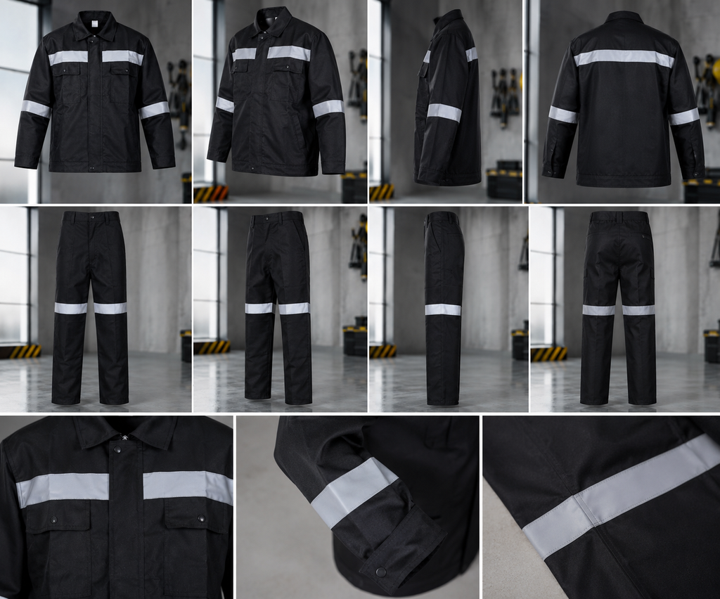 Black Reflective Workwear Uniform Set