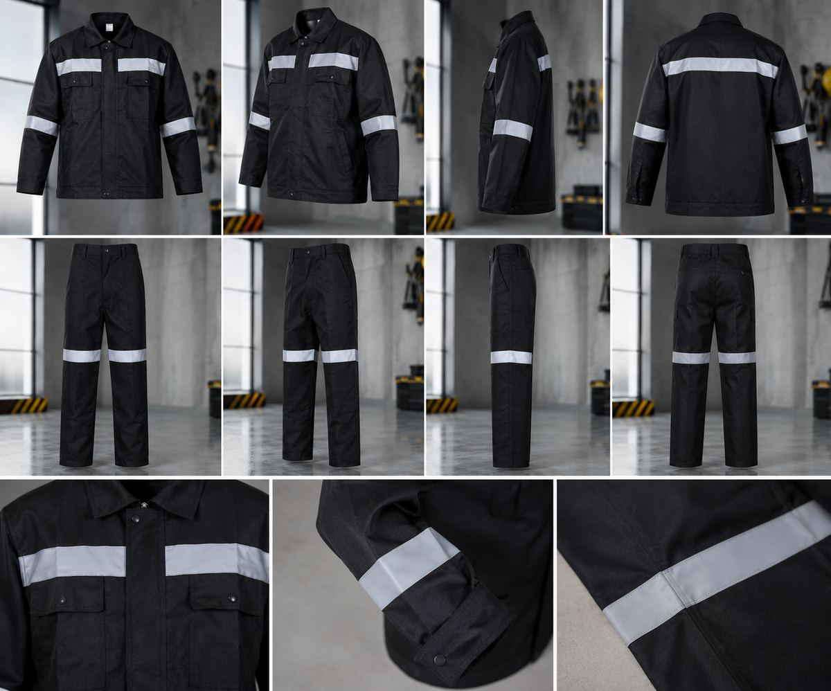 Black Reflective Workwear Uniform Set
