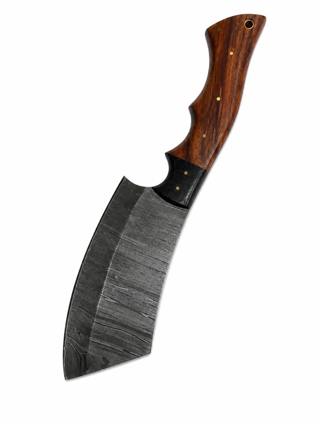 Damascus Cleaver Hunting Knife with Leather Sheath