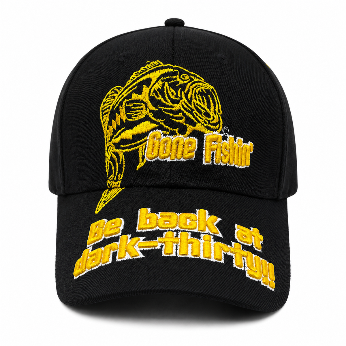 Gone Fishin' Bass Embroidered Cap – Black & Gold
