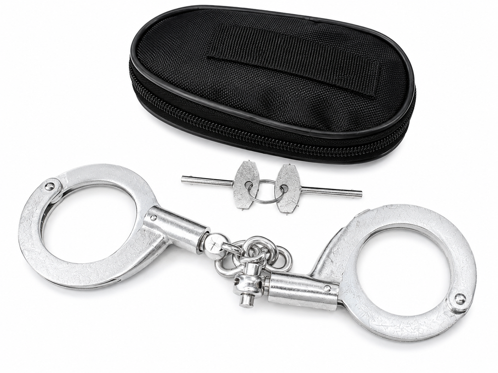 Professional Nickel-Plated Steel Handcuffs with Carry Case & Keys