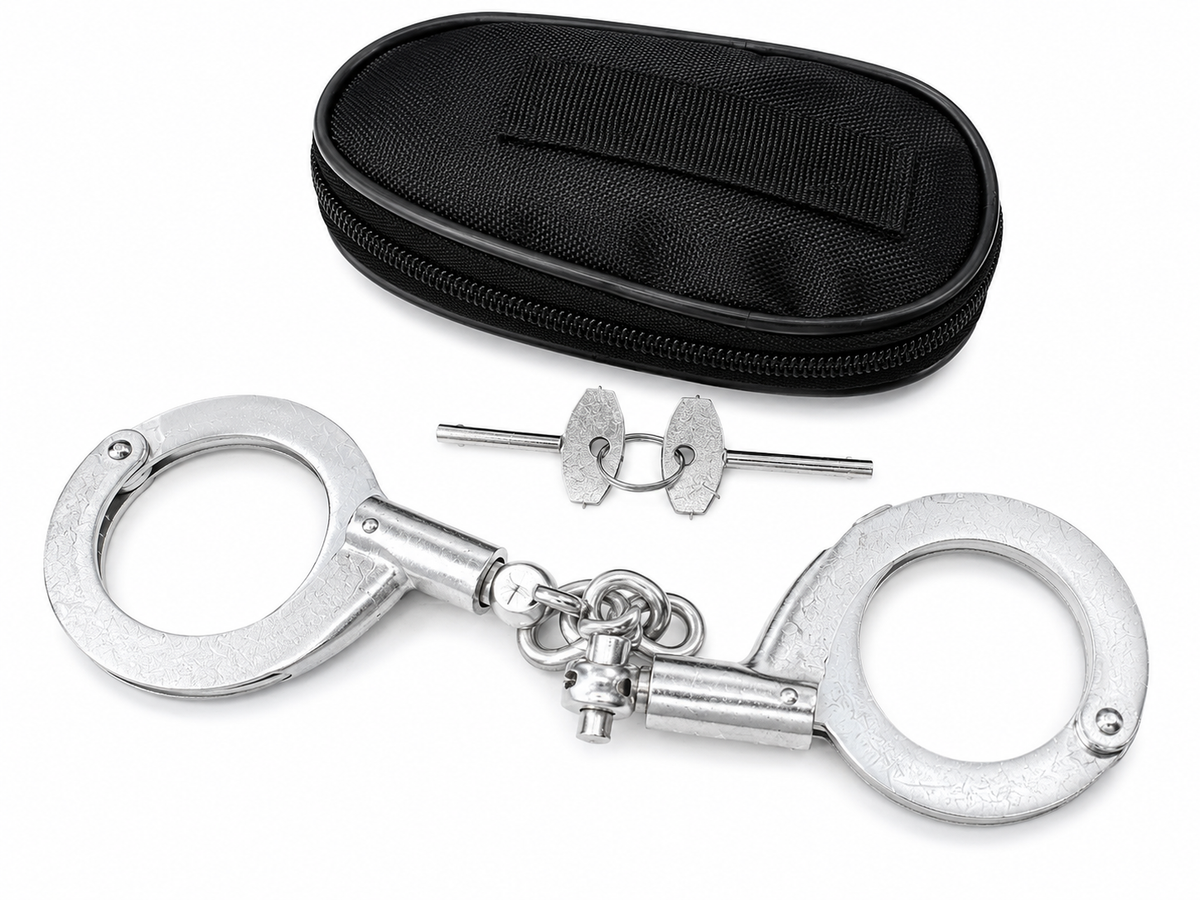 Professional Nickel-Plated Steel Handcuffs with Carry Case & Keys