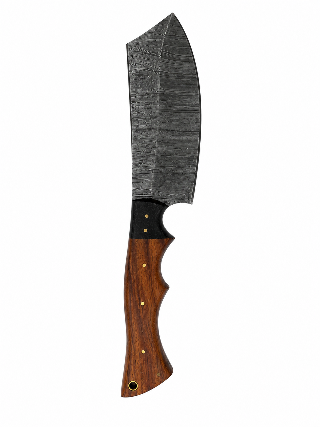 Damascus Cleaver Hunting Knife with Leather Sheath
